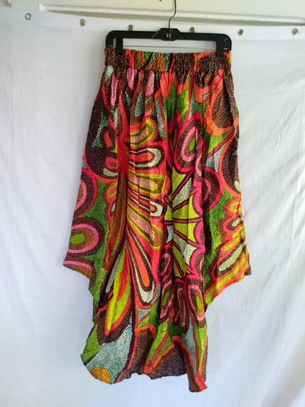 Whimsical Floral High Low Skirt XL Boho Festival Vibrant Art-to-Wear Artsy